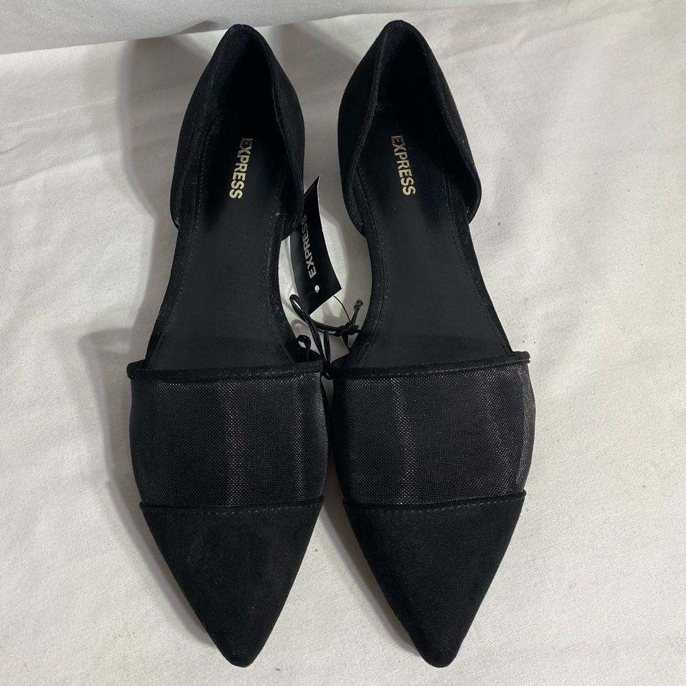 Express Suede & Mesh Pointed Toe Black Flats (NWT)